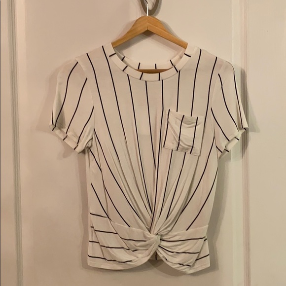 White Striped Tie Front Tshirt - Picture 1 of 5